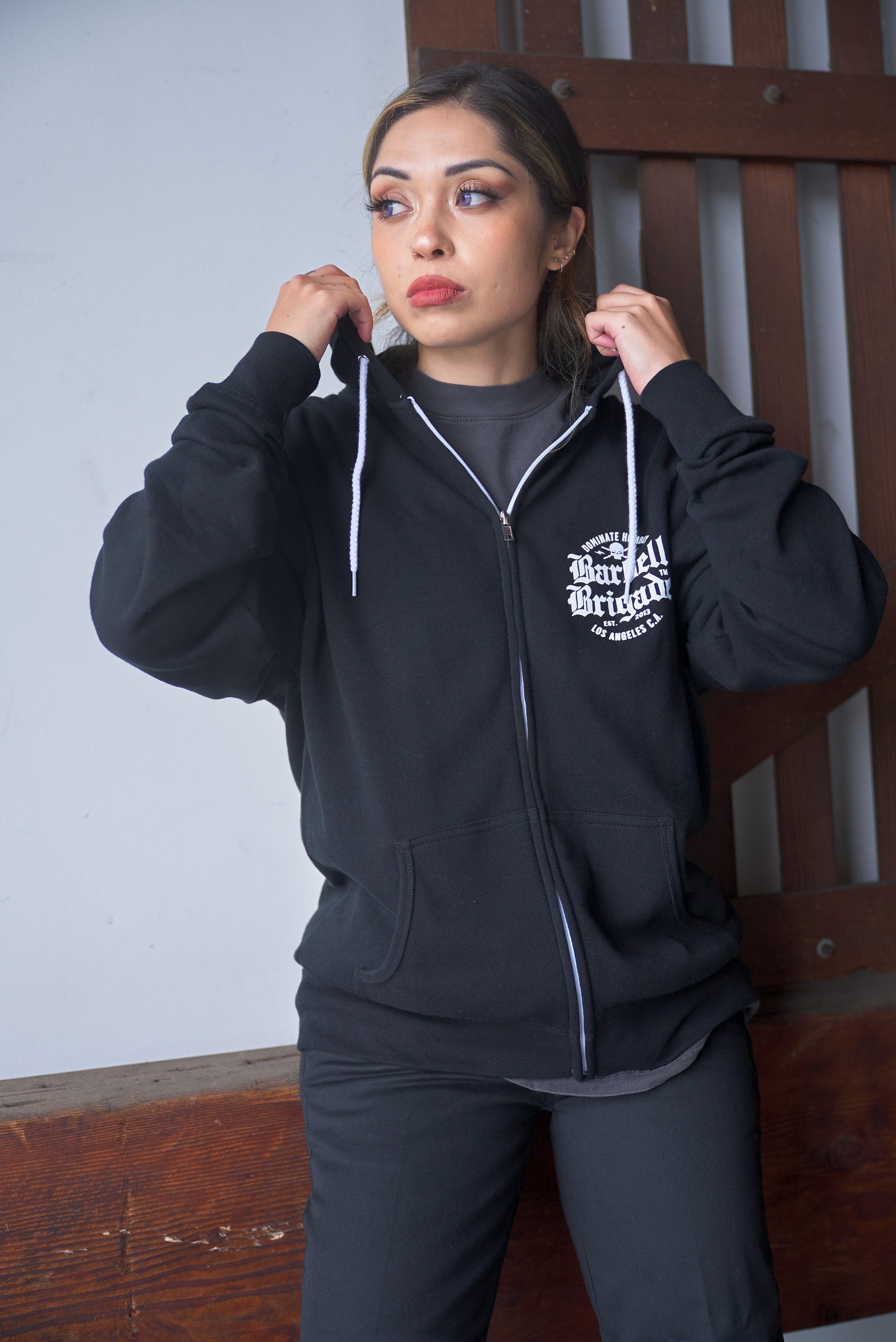 Old English - Zip Hoodie (Black) - Barbell Brigade